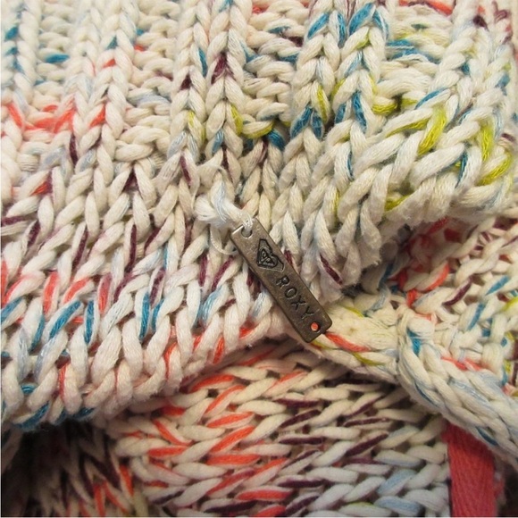 Roxy Cream Multicolor Knit Hoodie Sweater Size S Tunic Length - Picture 3 of 3
